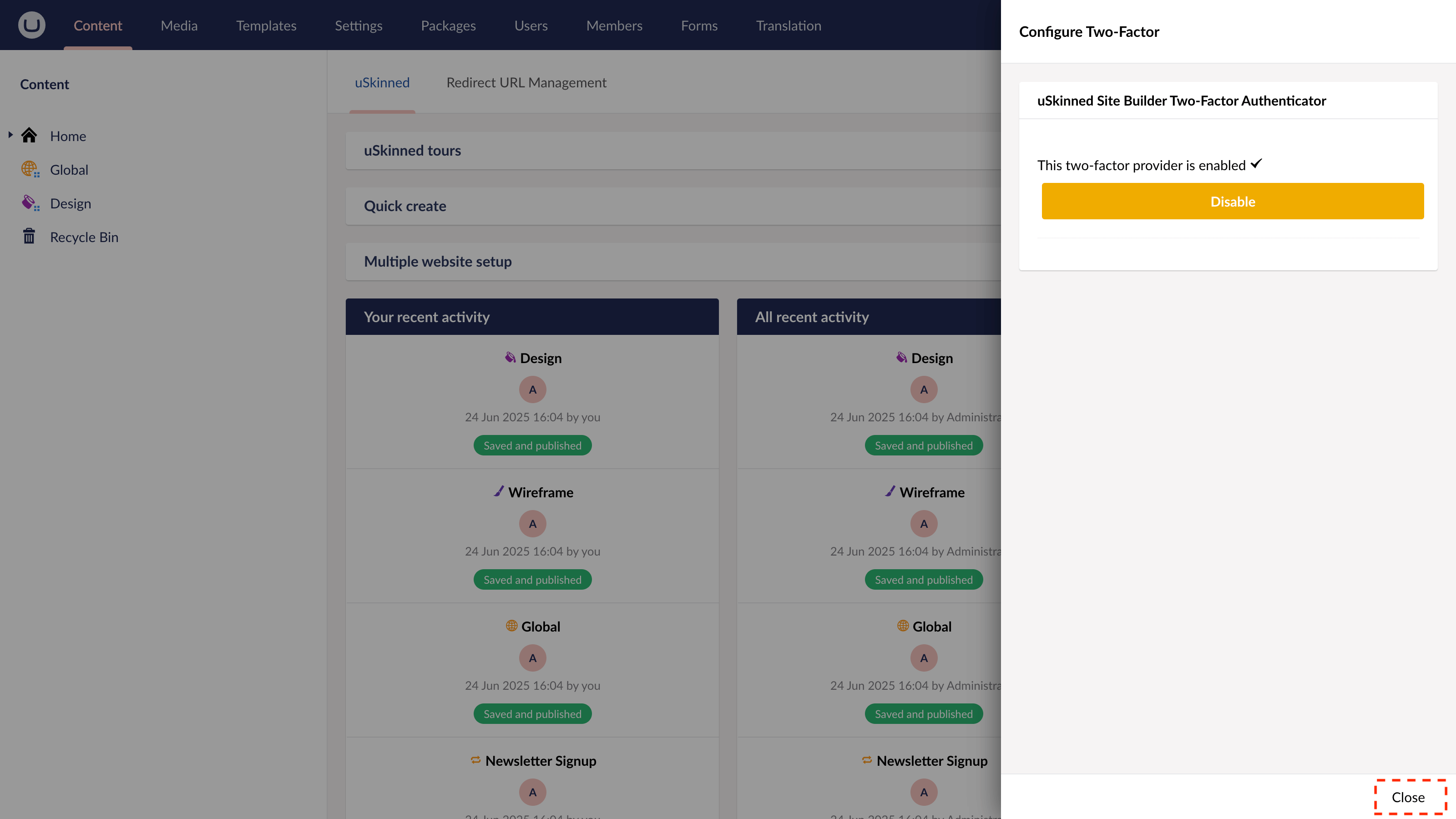 2FA is now enabled.