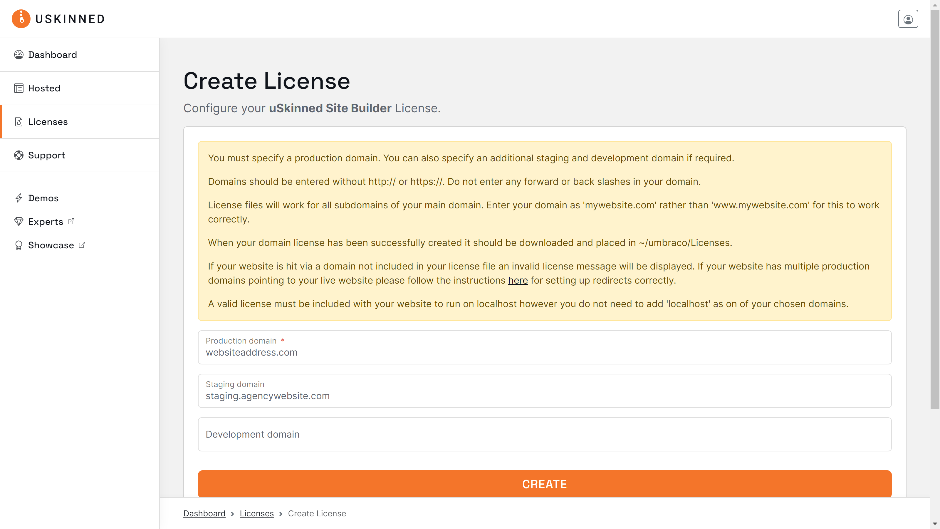 Add domains to license.