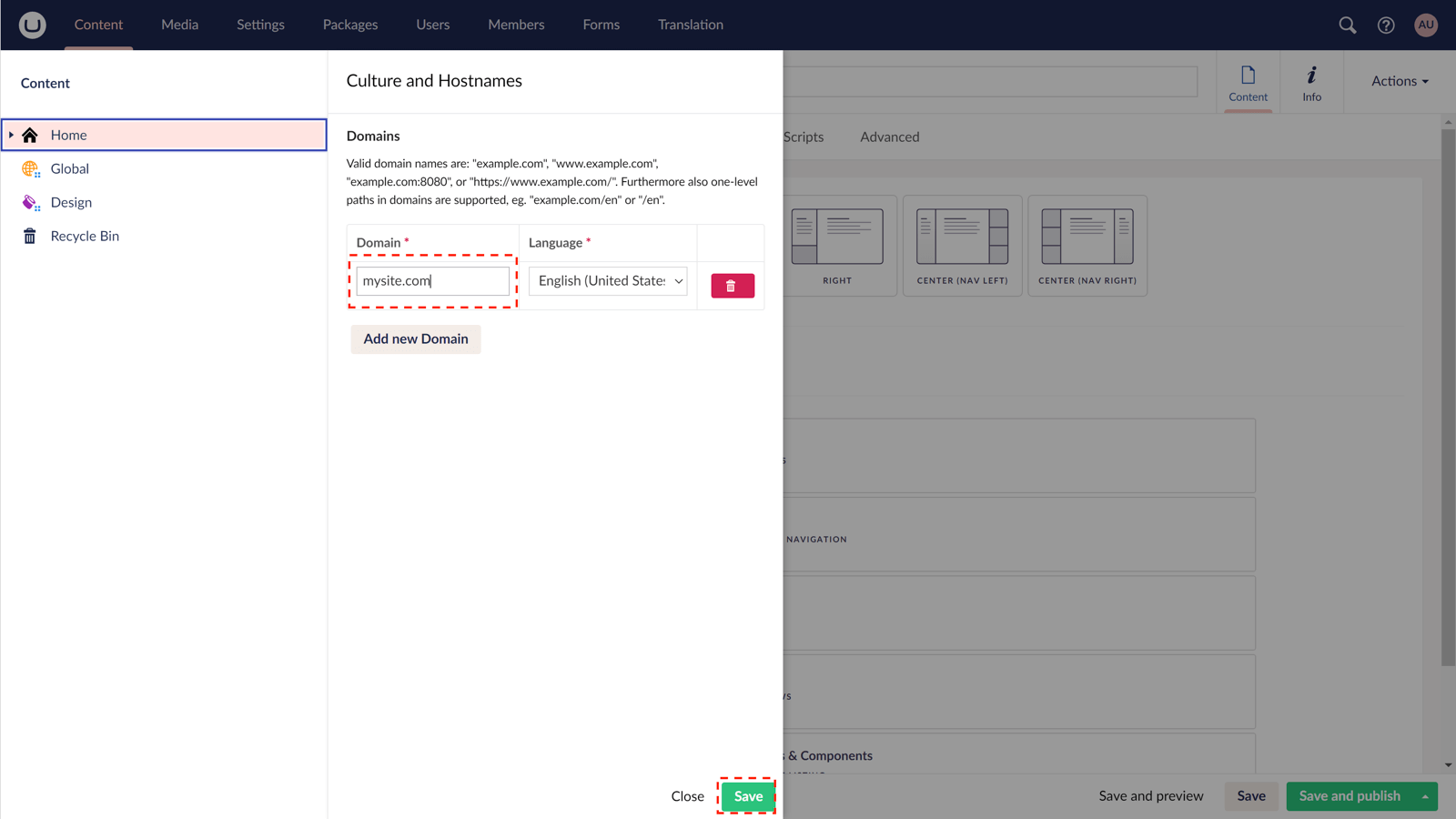 Assign culture and hostnames to a website with uSkinned for Umbraco. 2 of 2.