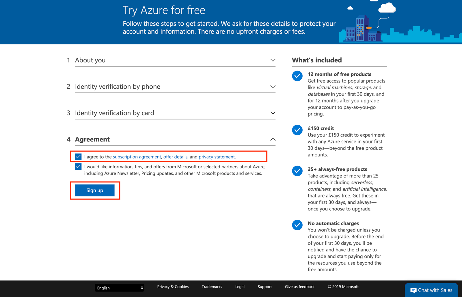 Confirm to agree to the Microsoft Azure terms.