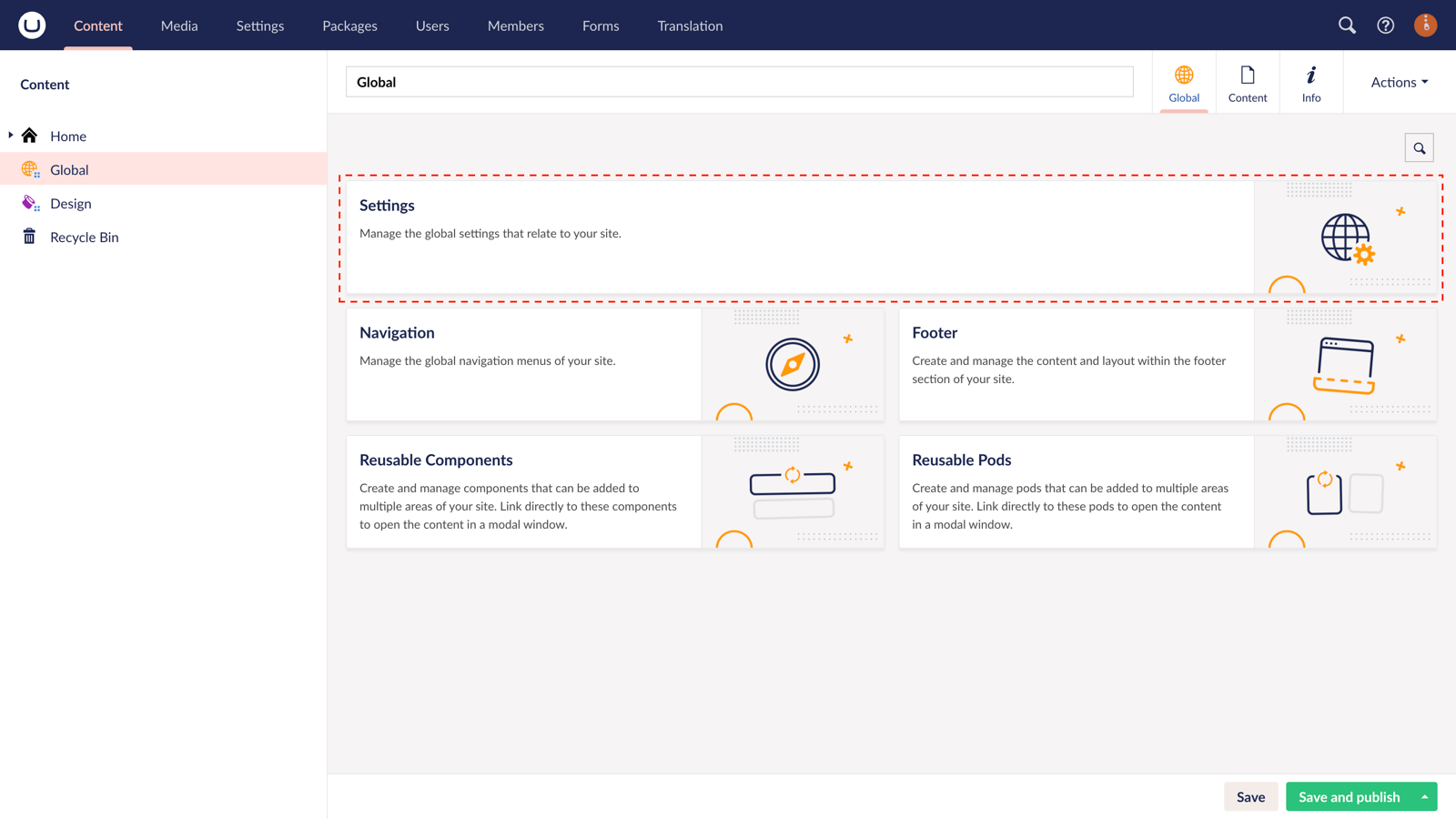 Global options with uSkinned for Umbraco.