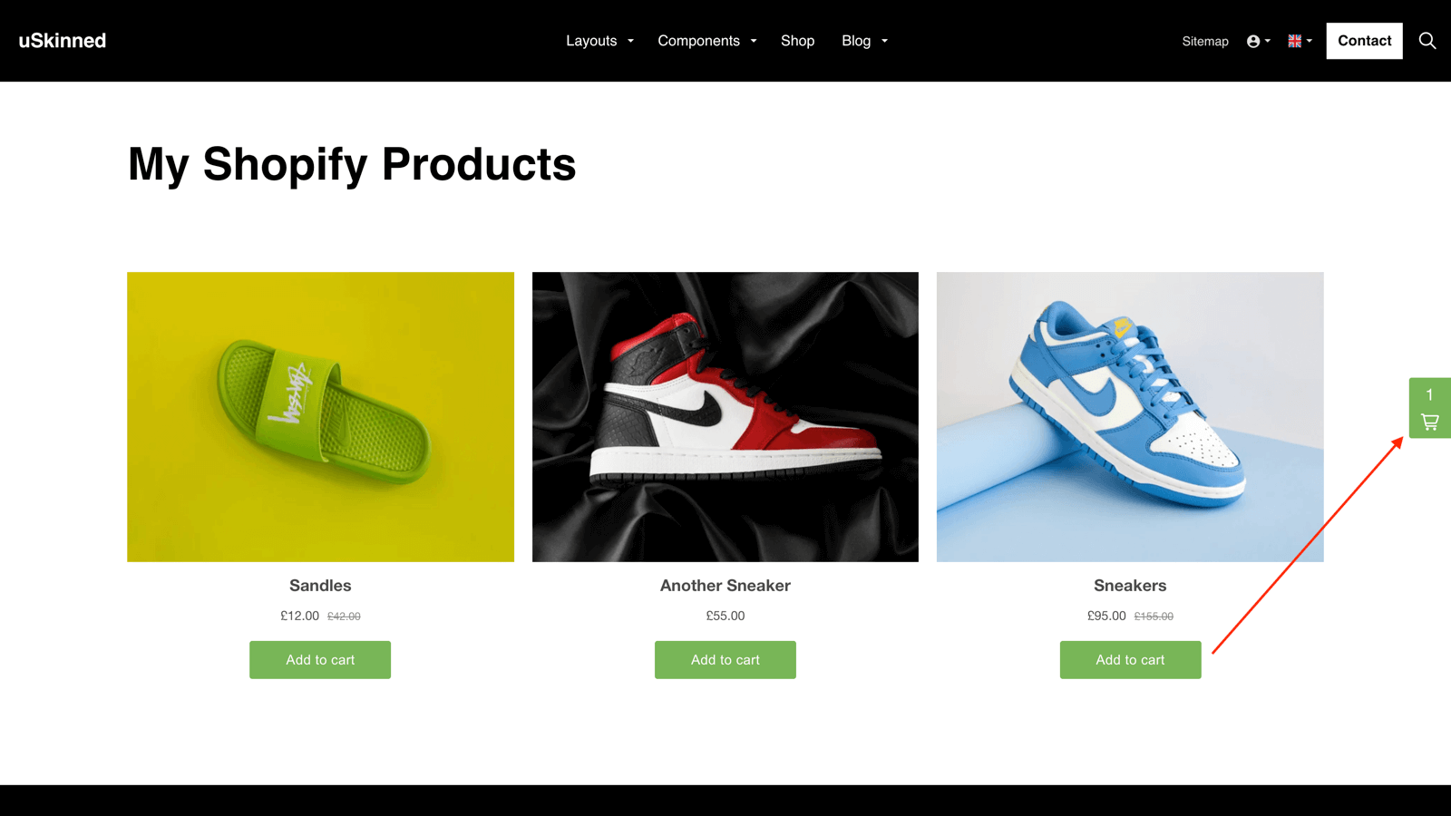 Shopify products on your uSkinned website.