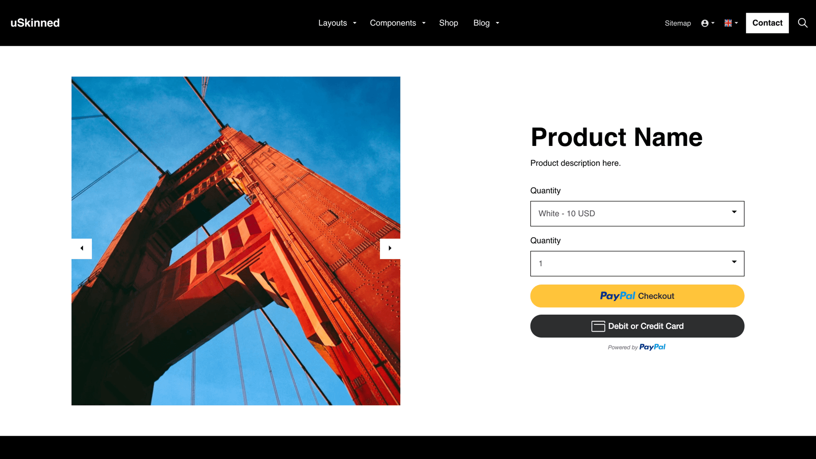 PayPal button product on uSkinned website.