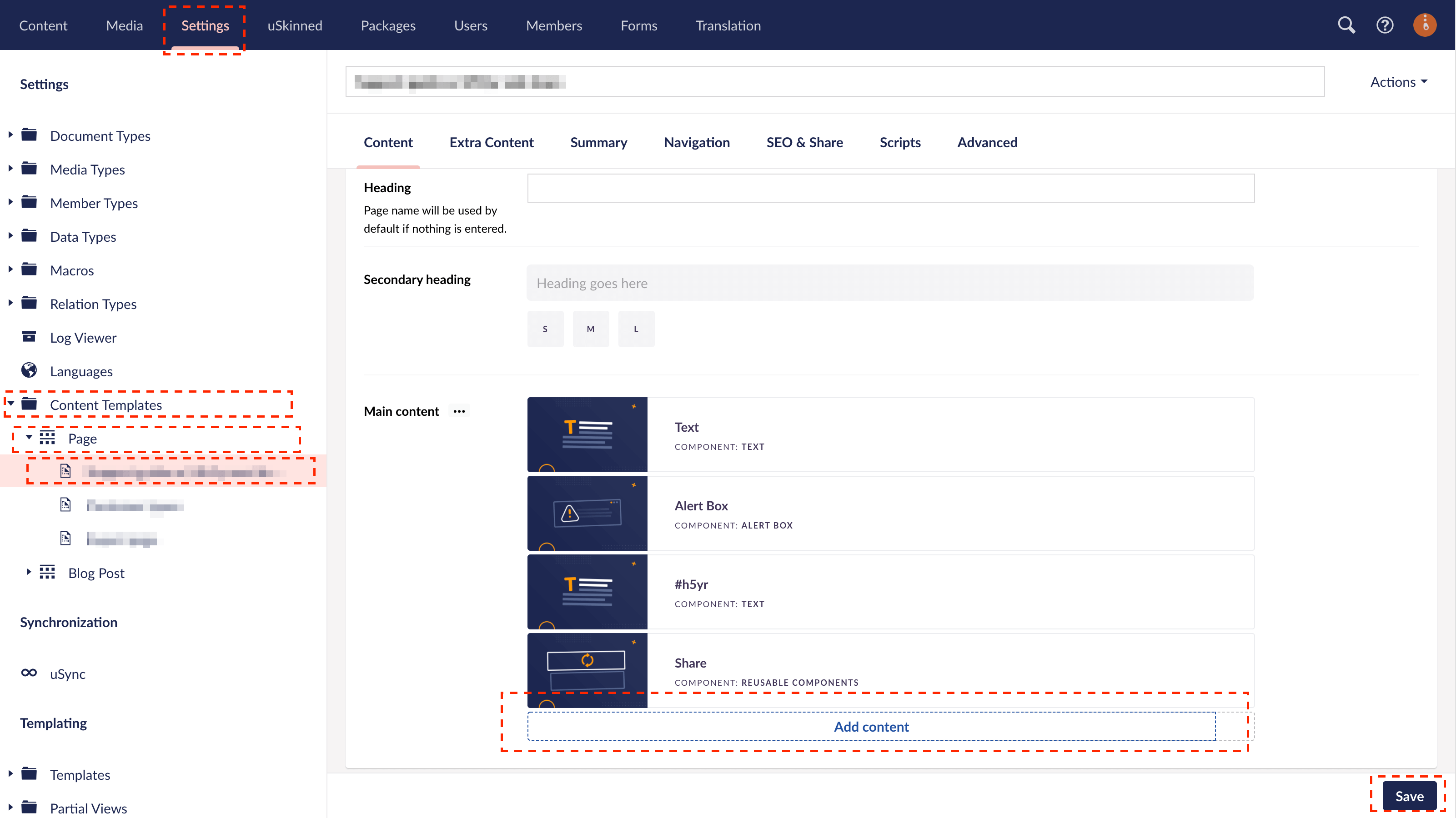 Edit Content Template with uSkinned for Umbraco.