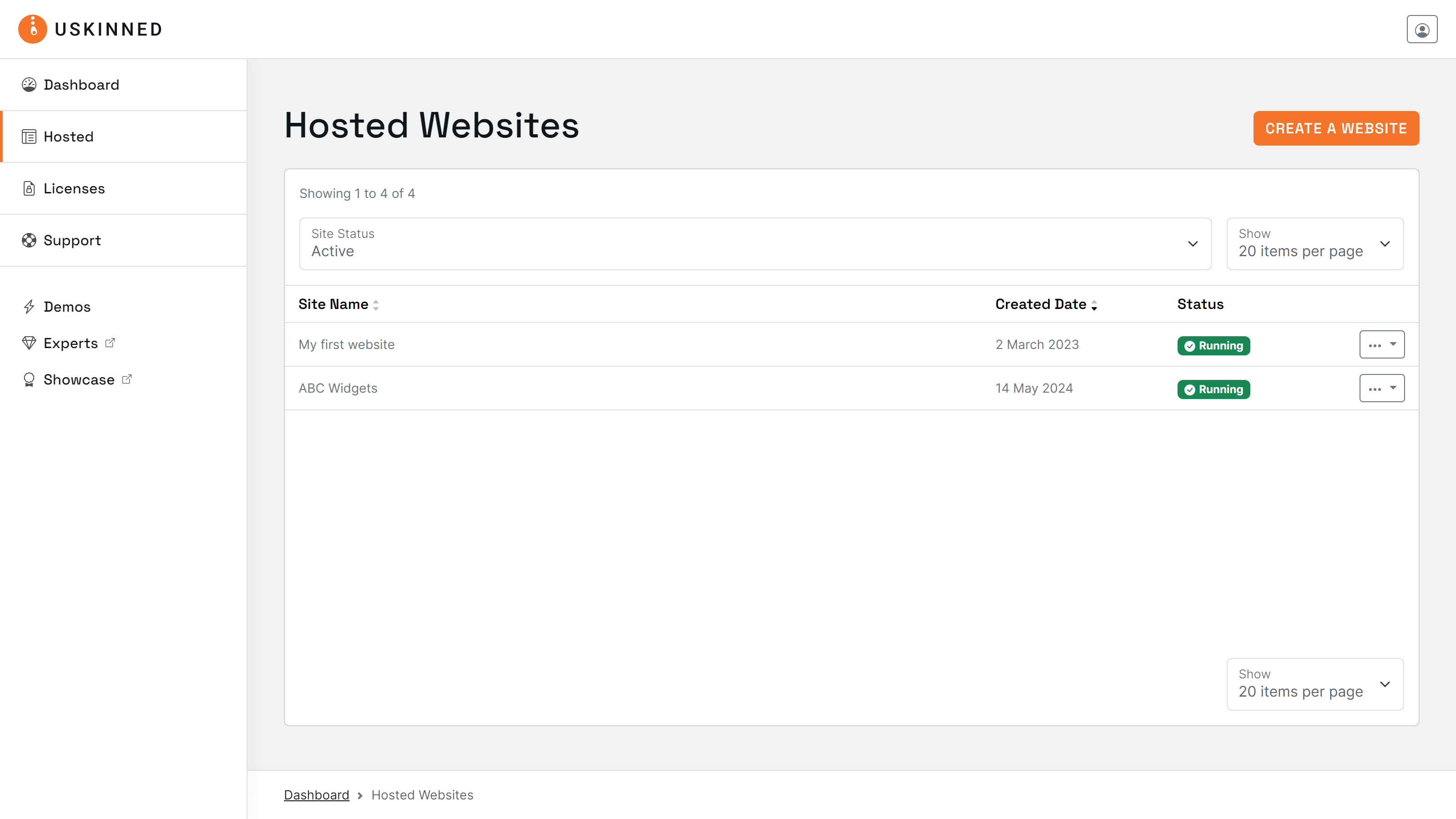 Hosted uSkinned website management portal.