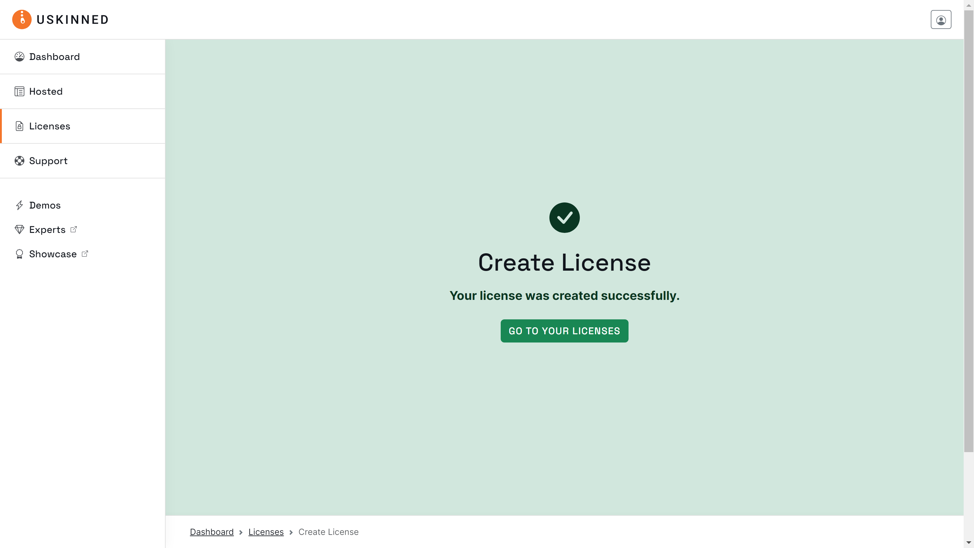 Successful license creation.