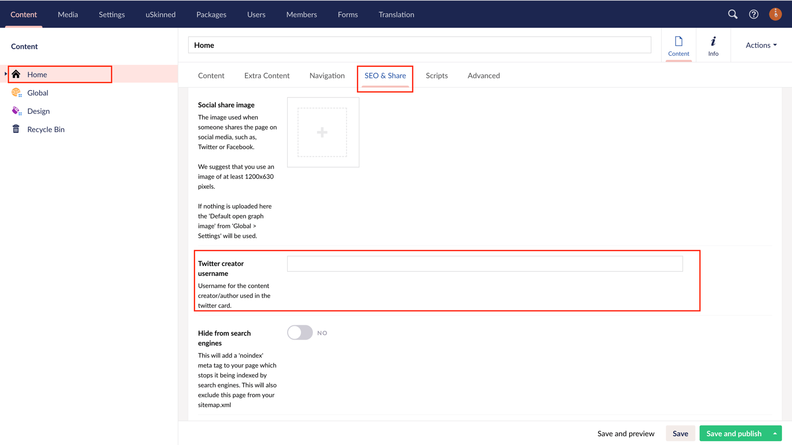 Assign a Twitter Creator username to any page or post on your site.