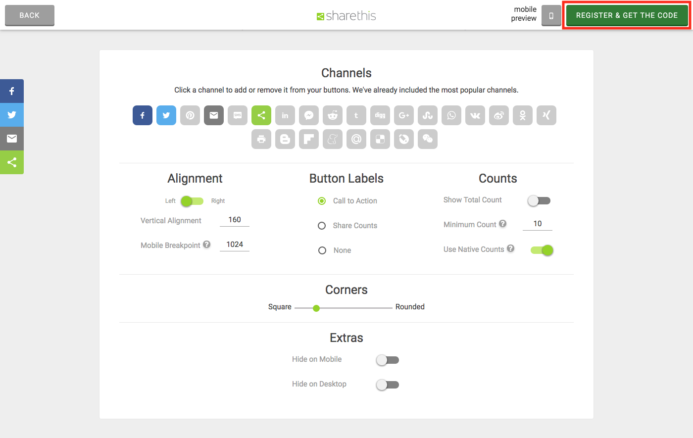 Sharethis configuration options.