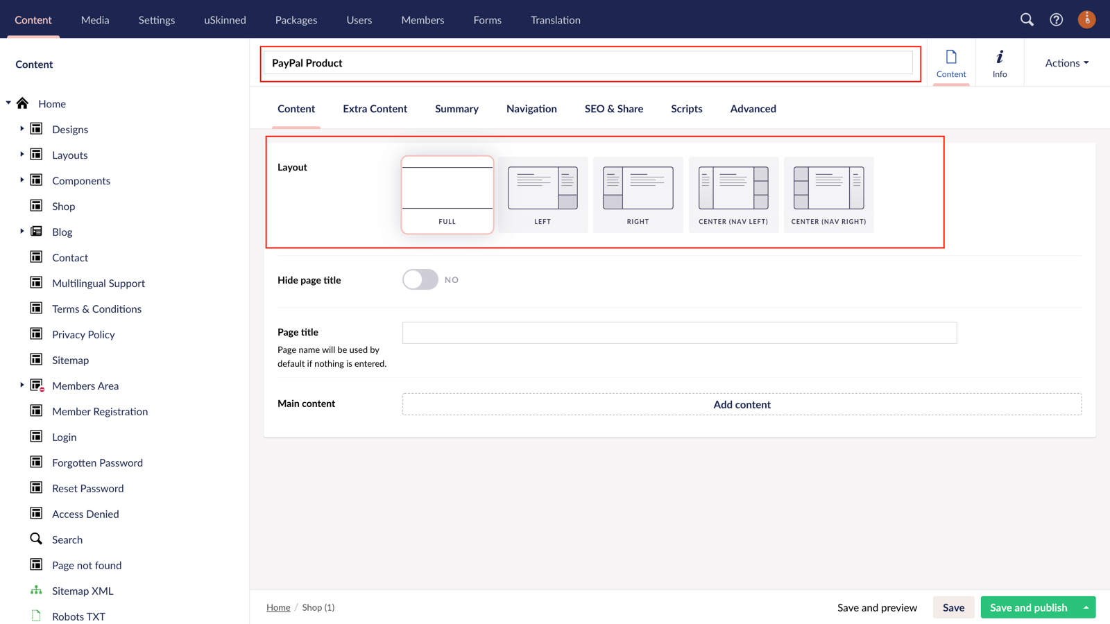 Create a page in Umbraco.