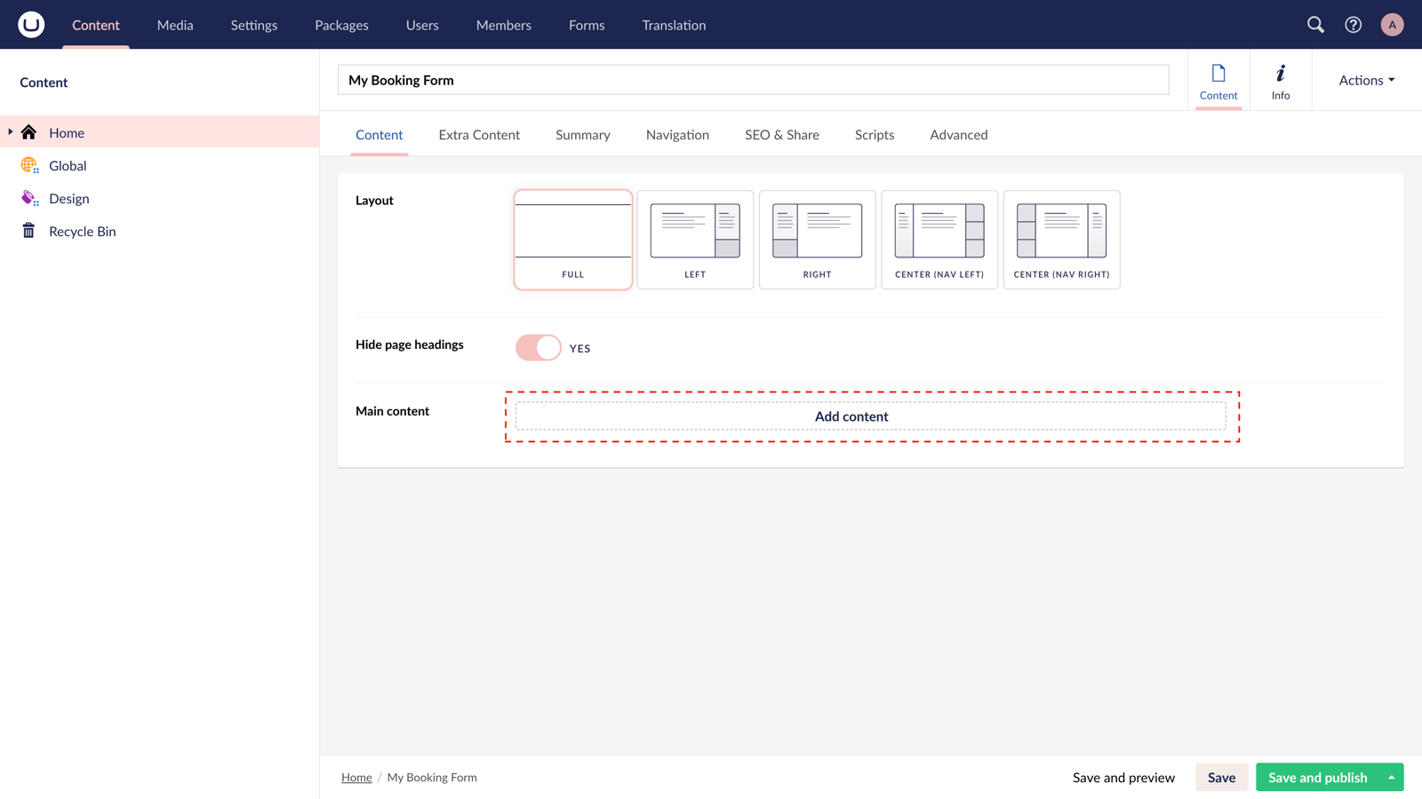 Create a page and add content in uSkinned.