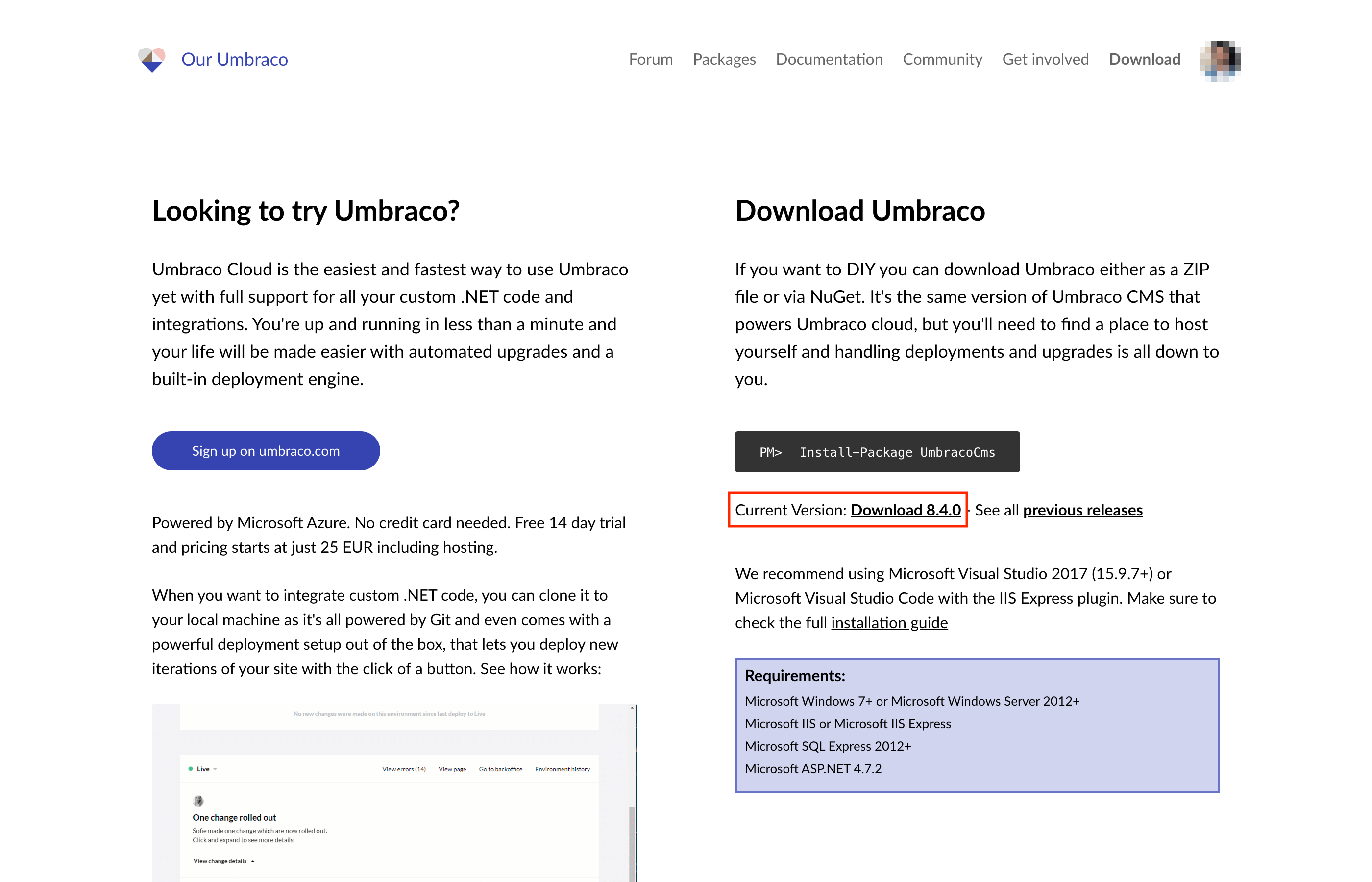 Download the latest version of Umbraco CMS