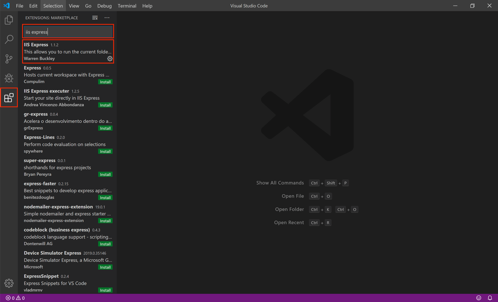 VS Code IIS Express add-on.